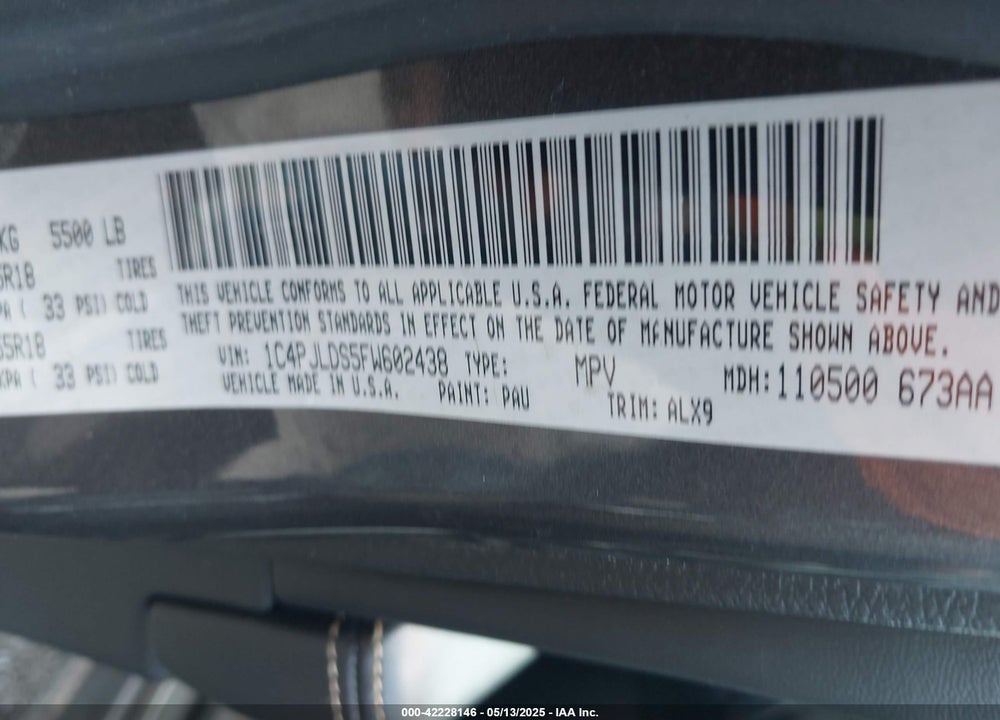 2015 JEEP CHEROKEE VIN: 1C4PJLDS5FW602438