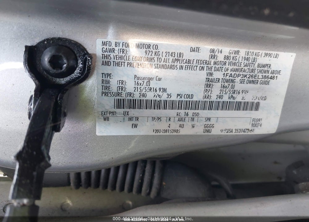 2014 FORD FOCUS SE VIN: 1FADP3K26EL386481