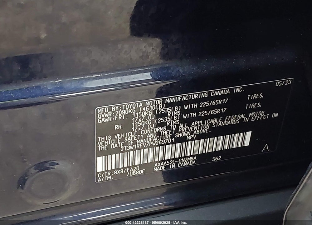 2023 TOYOTA RAV4 VIN: 2T3W1RFV7PW269701