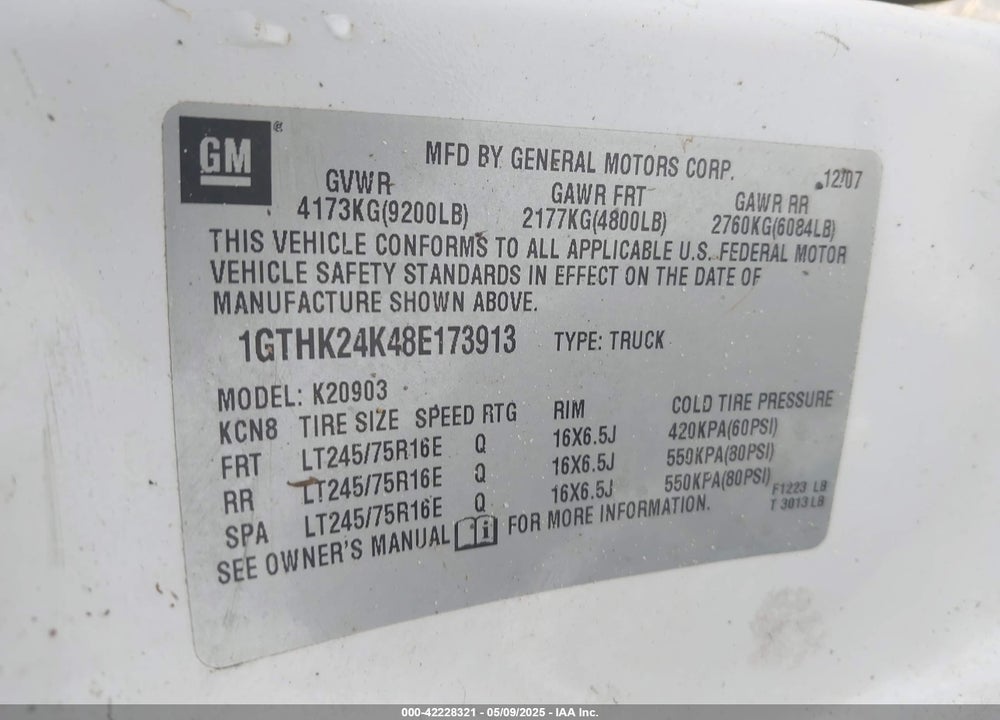 2008 GMC SIERRA 2500HD WORK TRUCK VIN: 1GTHK24K48E173913