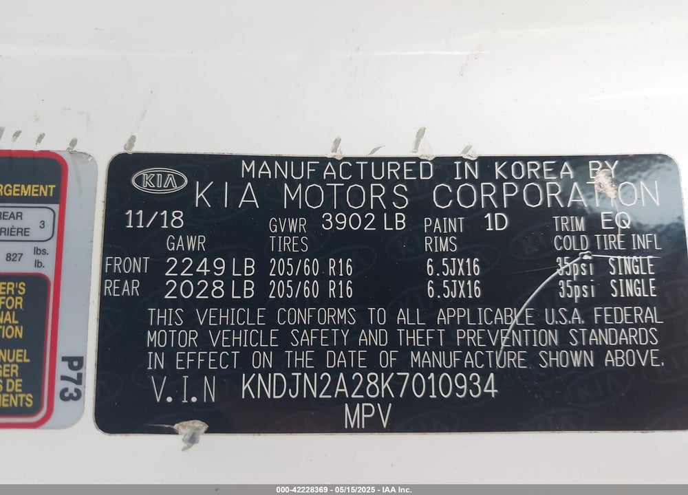 2019 KIA SOUL VIN: KNDJN2A28K7010934
