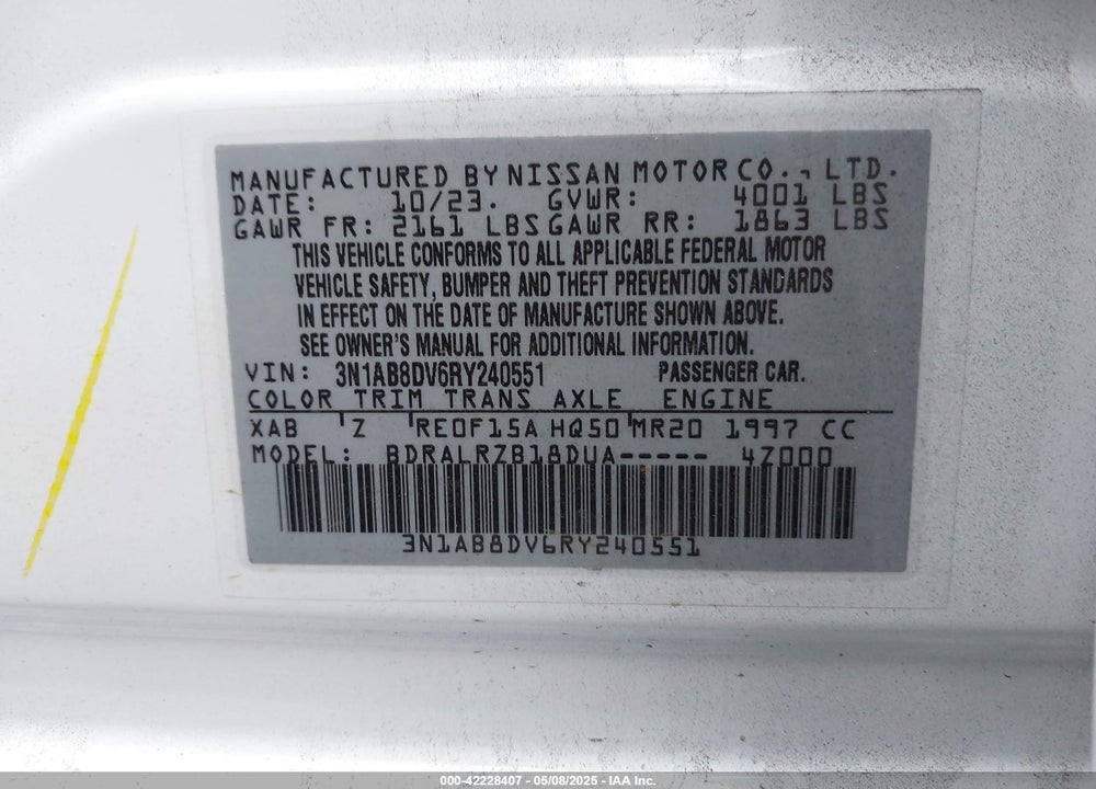2024 NISSAN SENTRA VIN: 3N1AB8DV6RY240551