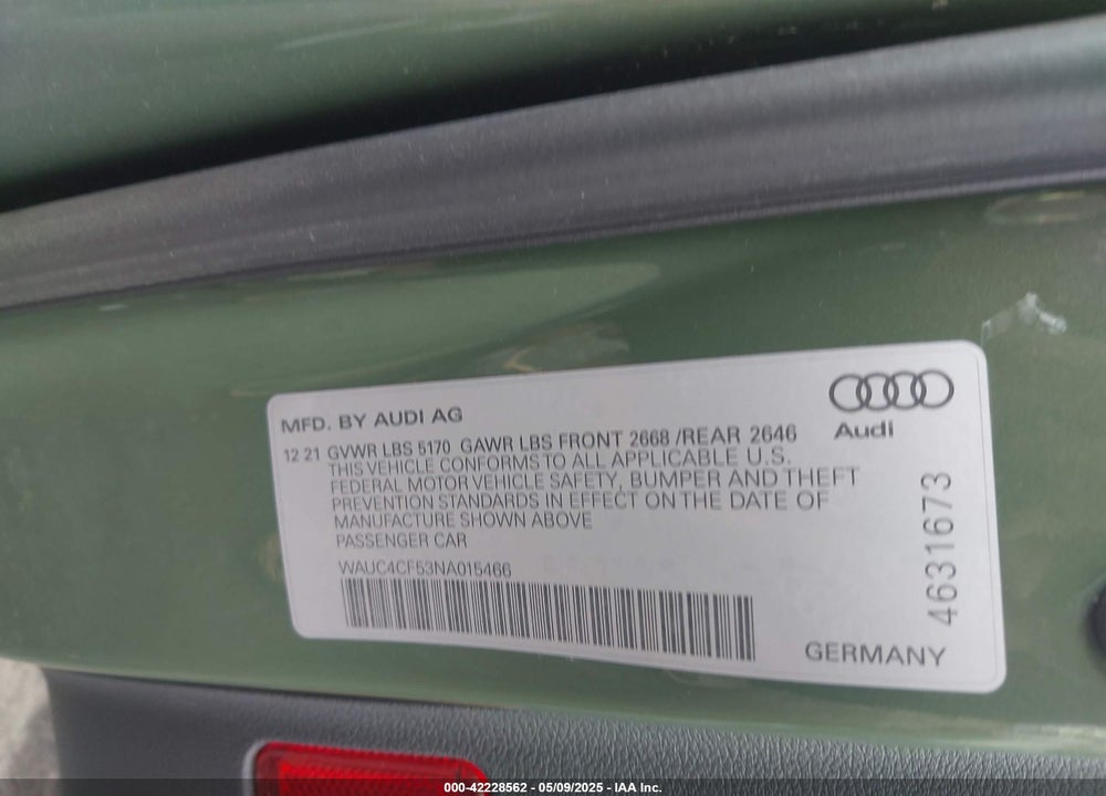2022 AUDI S5 SPORTBACK PREMIUM PLUS TFSI QUATTRO TIPTRONIC VIN: WAUC4CF53NA015466