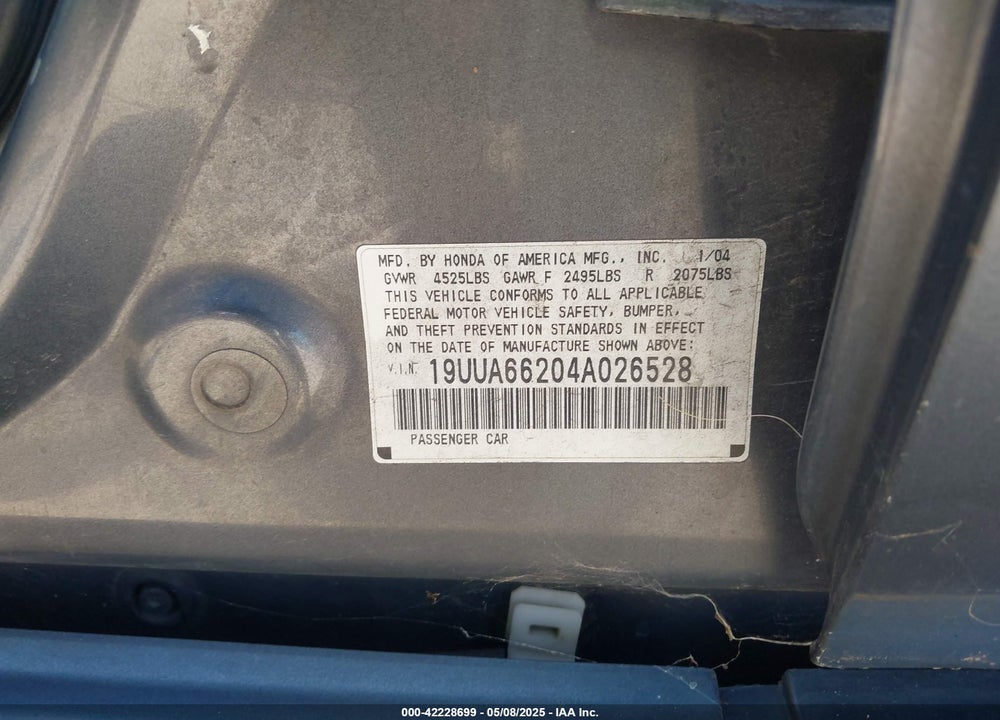 2004 ACURA TL VIN: 19UUA66204A026528