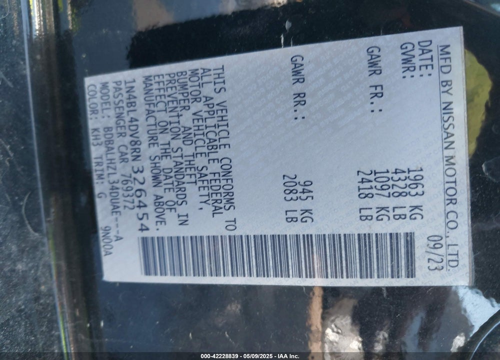 2024 NISSAN ALTIMA VIN: 1N4BL4DV8RN326454