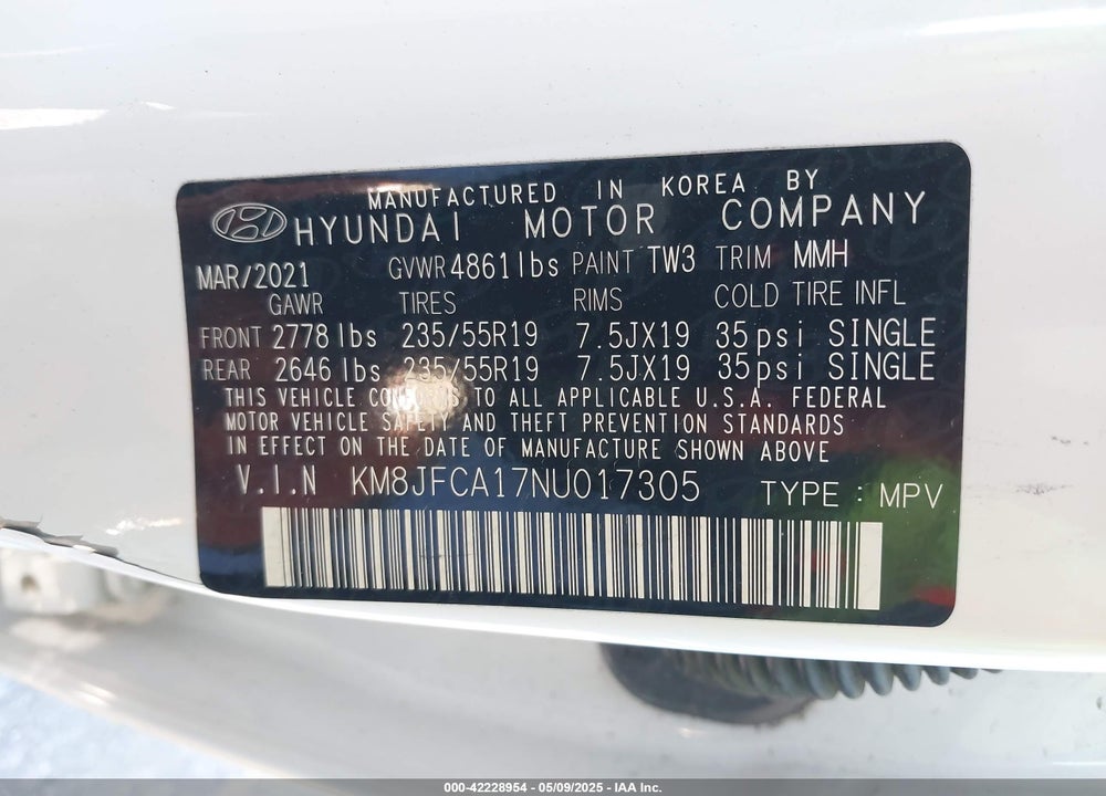 2022 HYUNDAI TUCSON HYBRID SEL CONVENIENCE VIN: KM8JFCA17NU017305