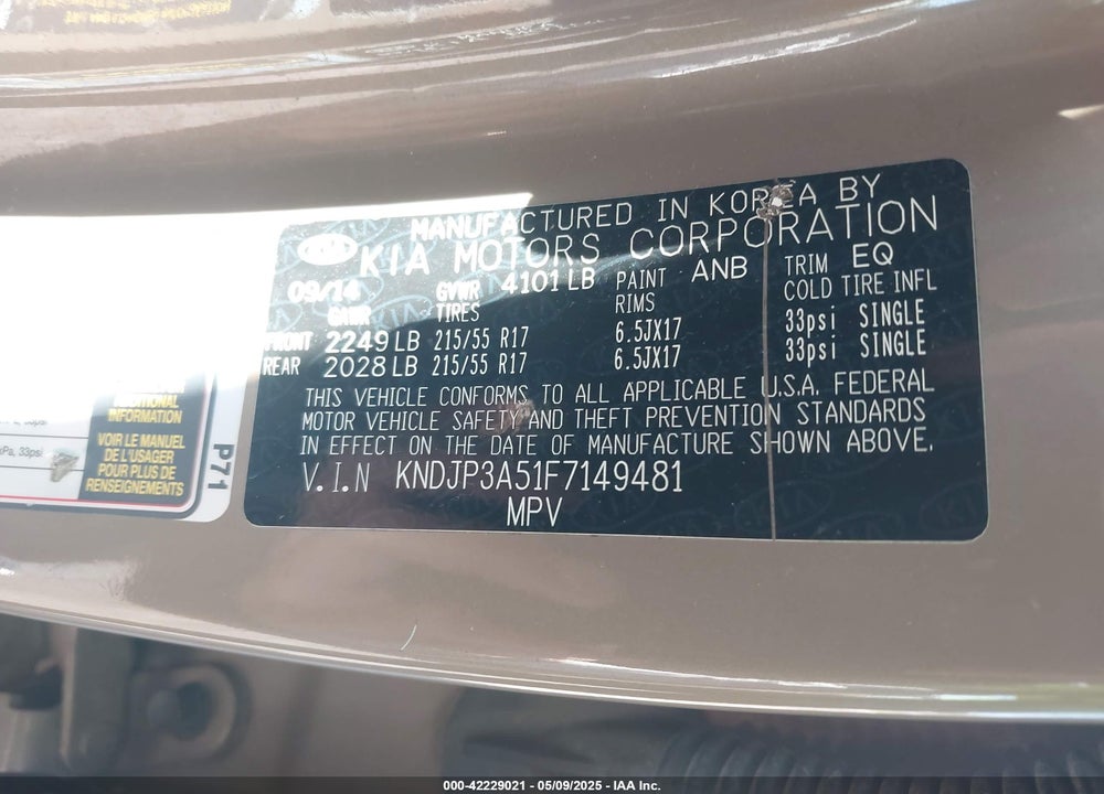 2015 KIA SOUL VIN: KNDJP3A51F7149481