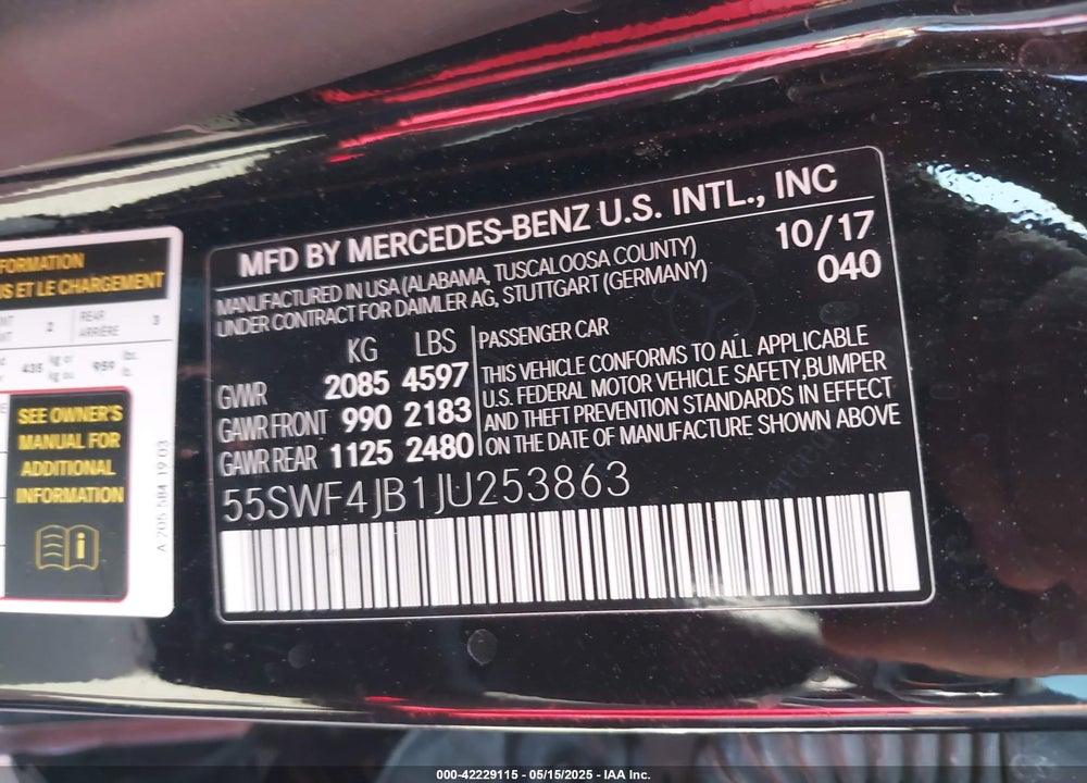 2018 MERCEDES-BENZ C 300 VIN: 55SWF4JB1JU253863
