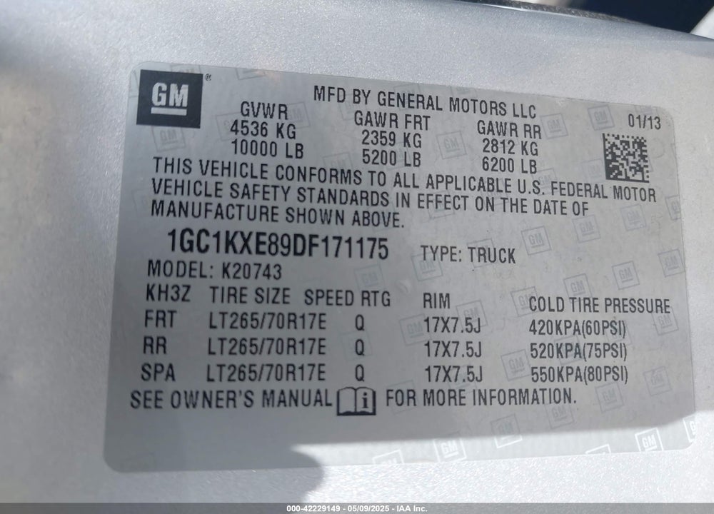2013 CHEVROLET SILVERADO VIN: 1GC1KXE89DF171175
