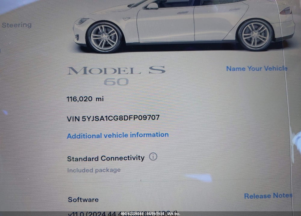 2013 TESLA MODEL S VIN: 5YJSA1CG8DFP09707