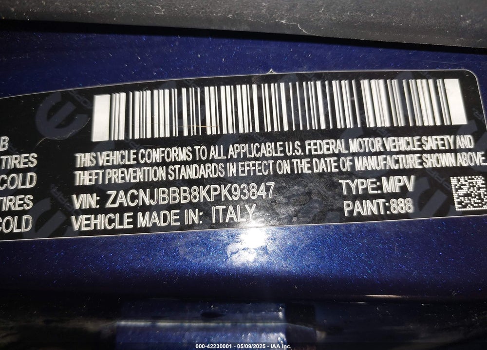 2019 JEEP RENEGADE VIN: ZACNJBBB8KPK93847