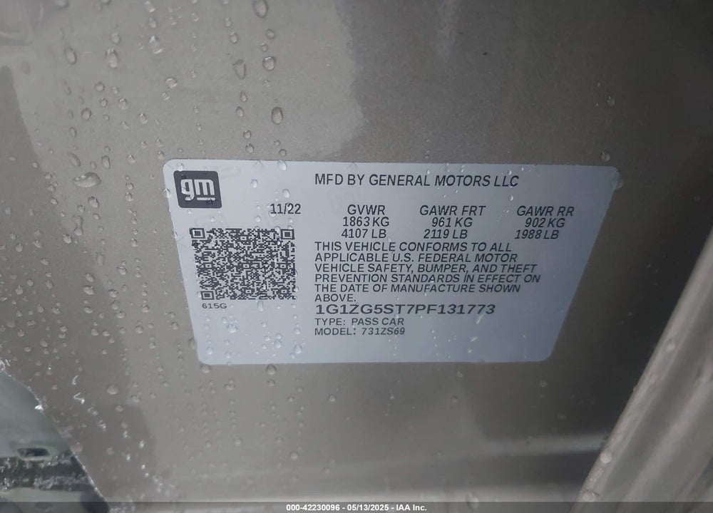 2023 CHEVROLET MALIBU VIN: 1G1ZG5ST7PF131773