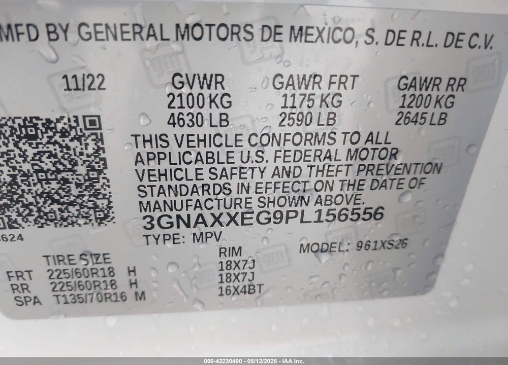 2023 CHEVROLET EQUINOX AWD PREMIER VIN: 3GNAXXEG9PL156556