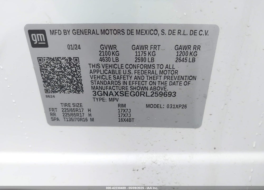 2024 CHEVROLET EQUINOX AWD LS VIN: 3GNAXSEG0RL259693