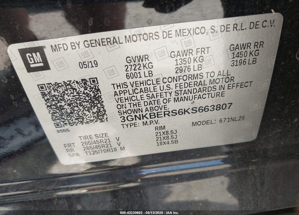 2019 CHEVROLET BLAZER RS VIN: 3GNKBERS6KS663807
