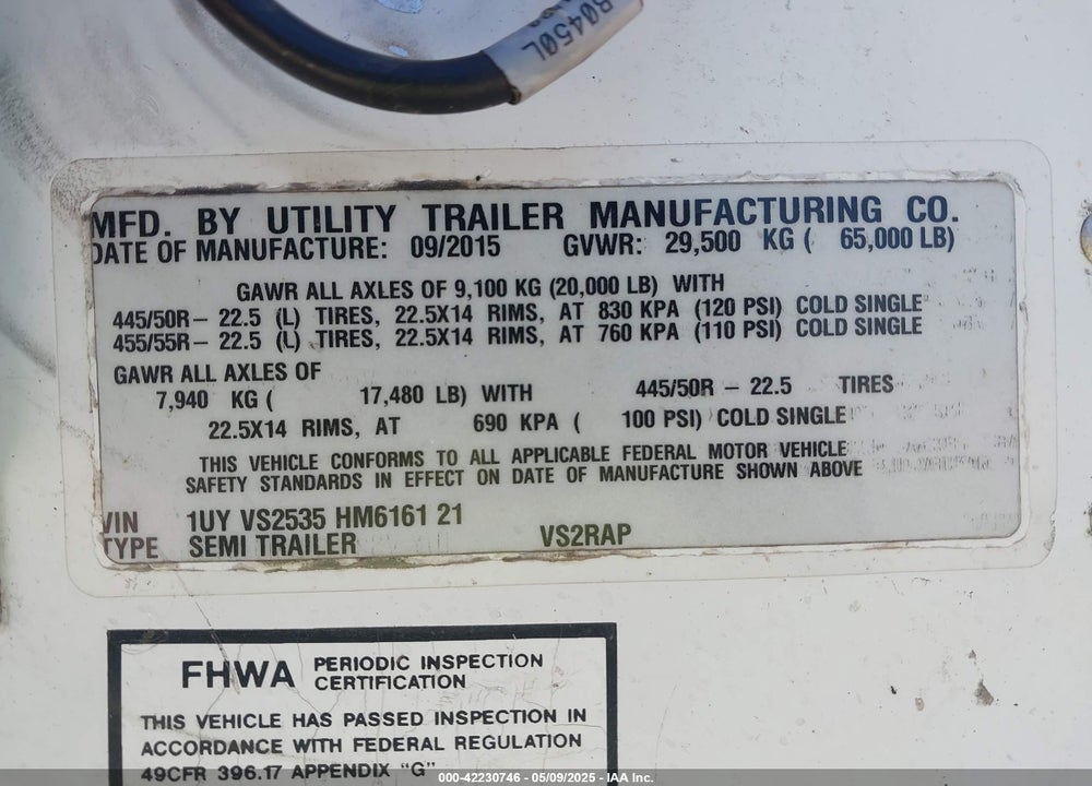 2017 UTILITY TRAILER MFG 48' REEFER SEMI TRAILER VIN: 1UYVS2535HM616121