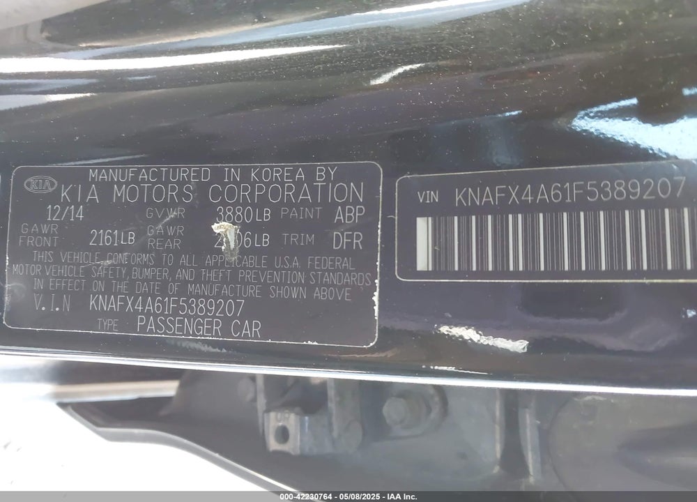 2015 KIA FORTE LX VIN: KNAFX4A61F5389207