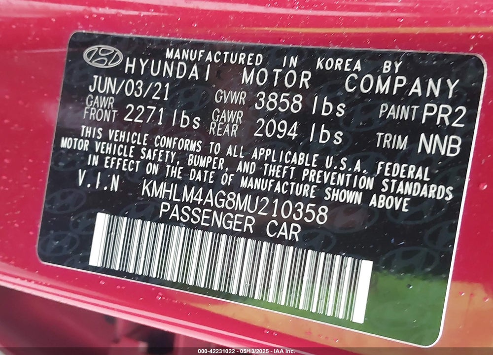 2021 HYUNDAI ELANTRA VIN: KMHLM4AG8MU210358