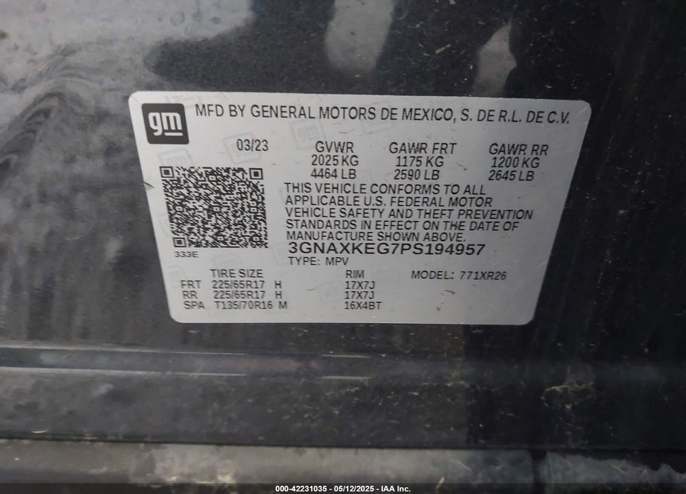 2023 CHEVROLET EQUINOX FWD LT VIN: 3GNAXKEG7PS194957