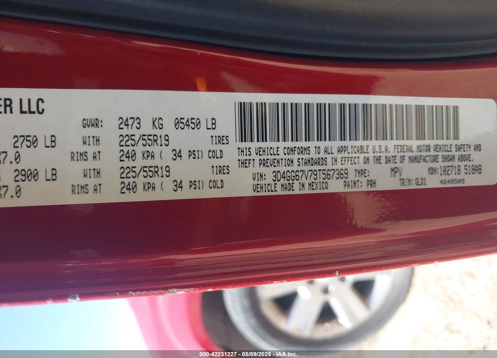2009 DODGE JOURNEY R/T VIN: 3D4GG67V79T567369