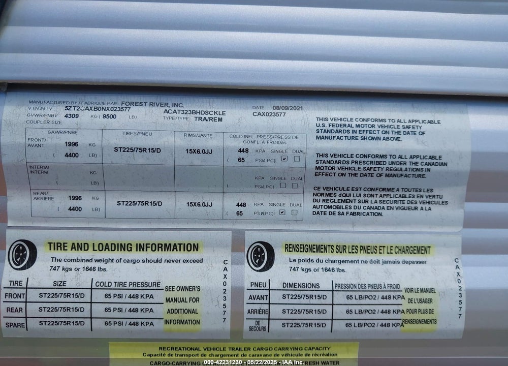 2022 COACHMEN R CATALINA L VIN: 5ZT2CAXB0NX023577