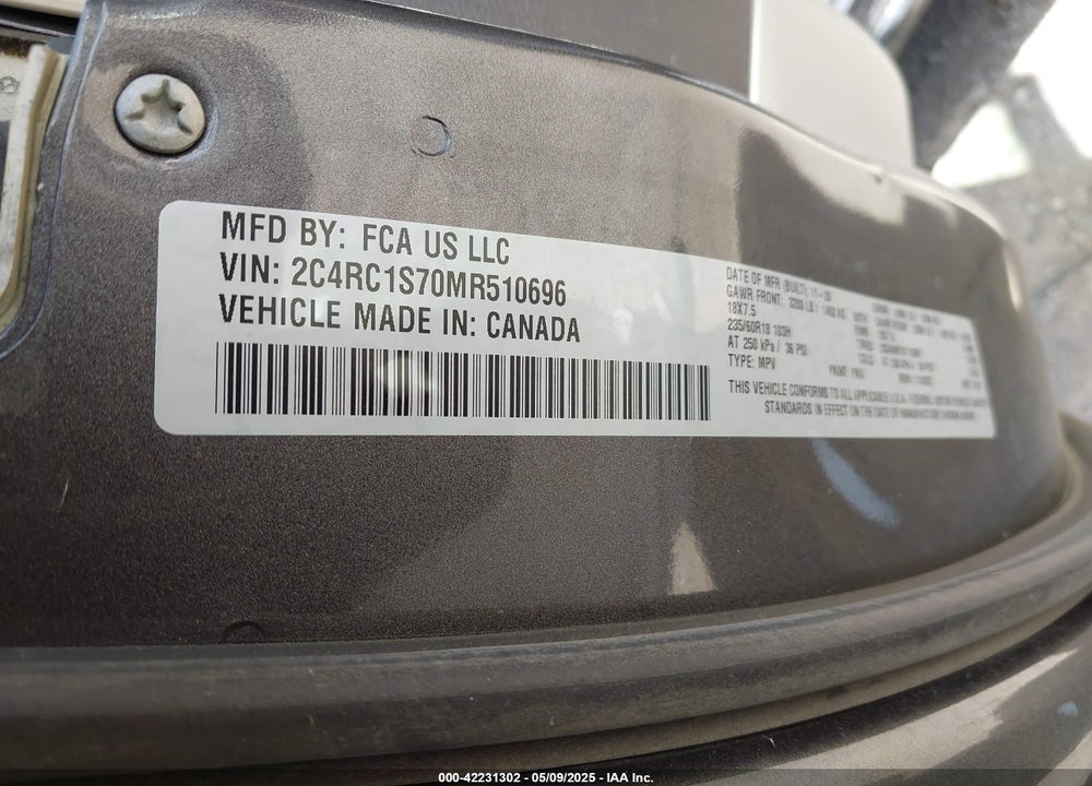2021 CHRYSLER PACIFICA HYBRID LIMITED VIN: 2C4RC1S70MR510696