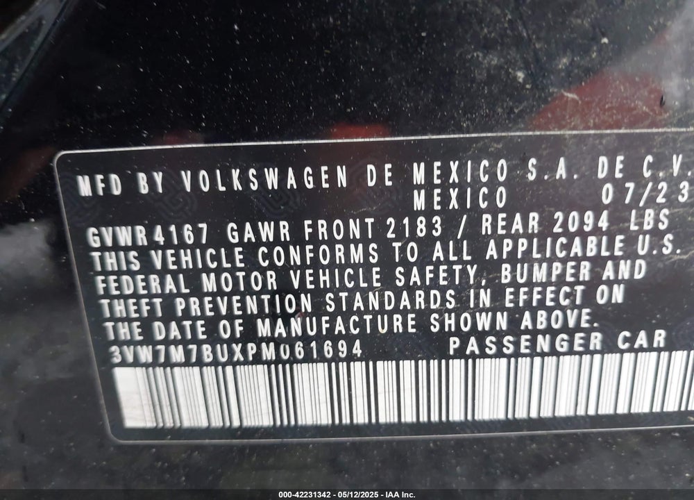 2023 VOLKSWAGEN JETTA VIN: 3VW7M7BUXPM061694