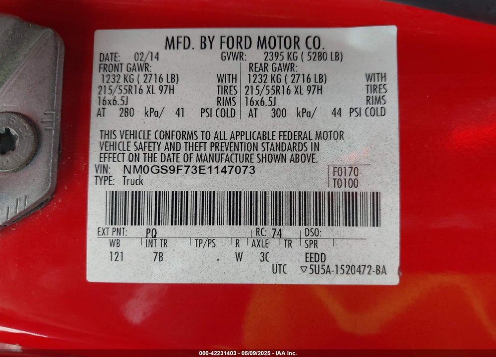 2014 FORD TRANSIT CONNECT XLT VIN: NM0GS9F73E1147073