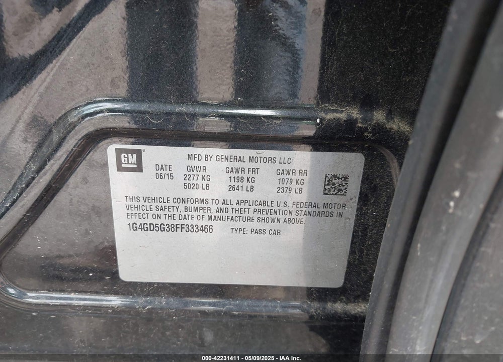 2015 BUICK LACROSSE VIN: 1G4GD5G38FF333466