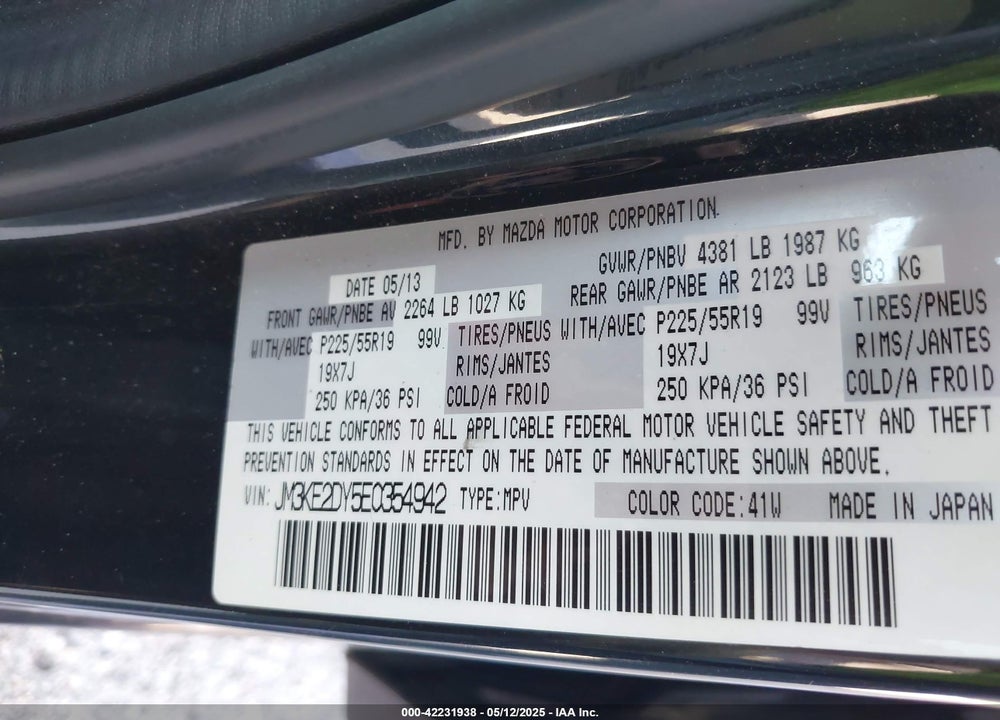 2014 MAZDA CX-5 VIN: JM3KE2DY5E0354942