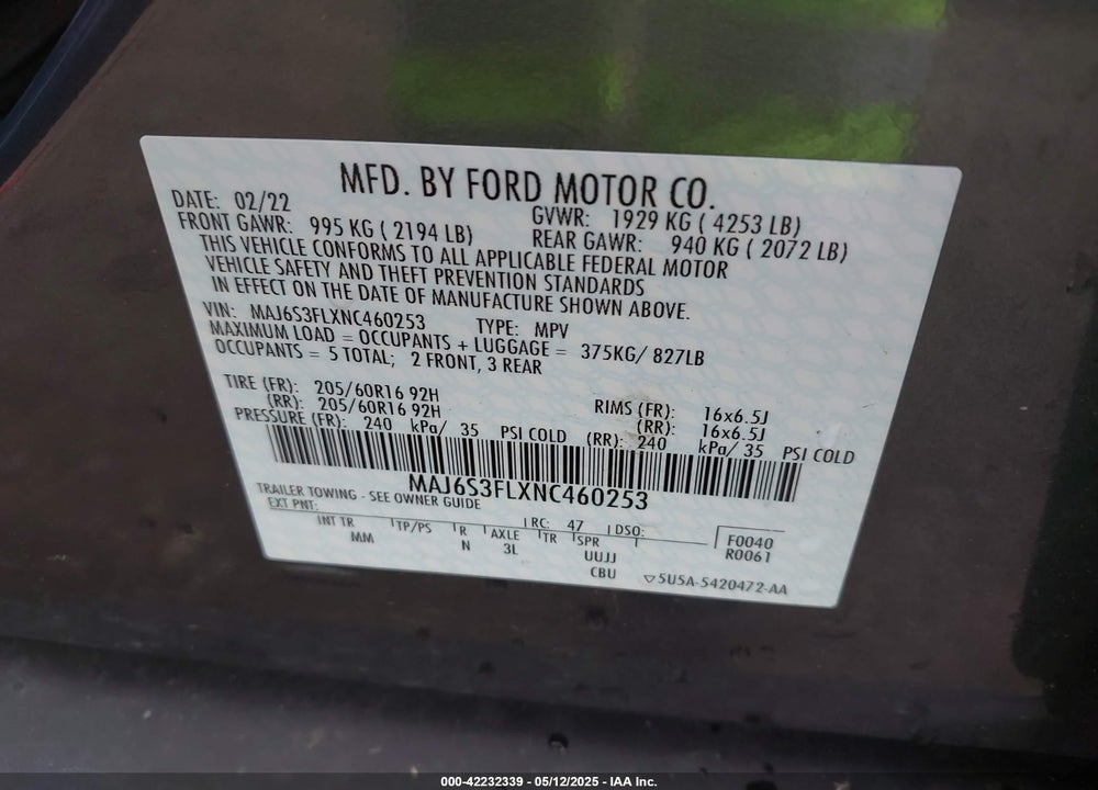 2022 FORD ECOSPORT S VIN: MAJ6S3FLXNC460253