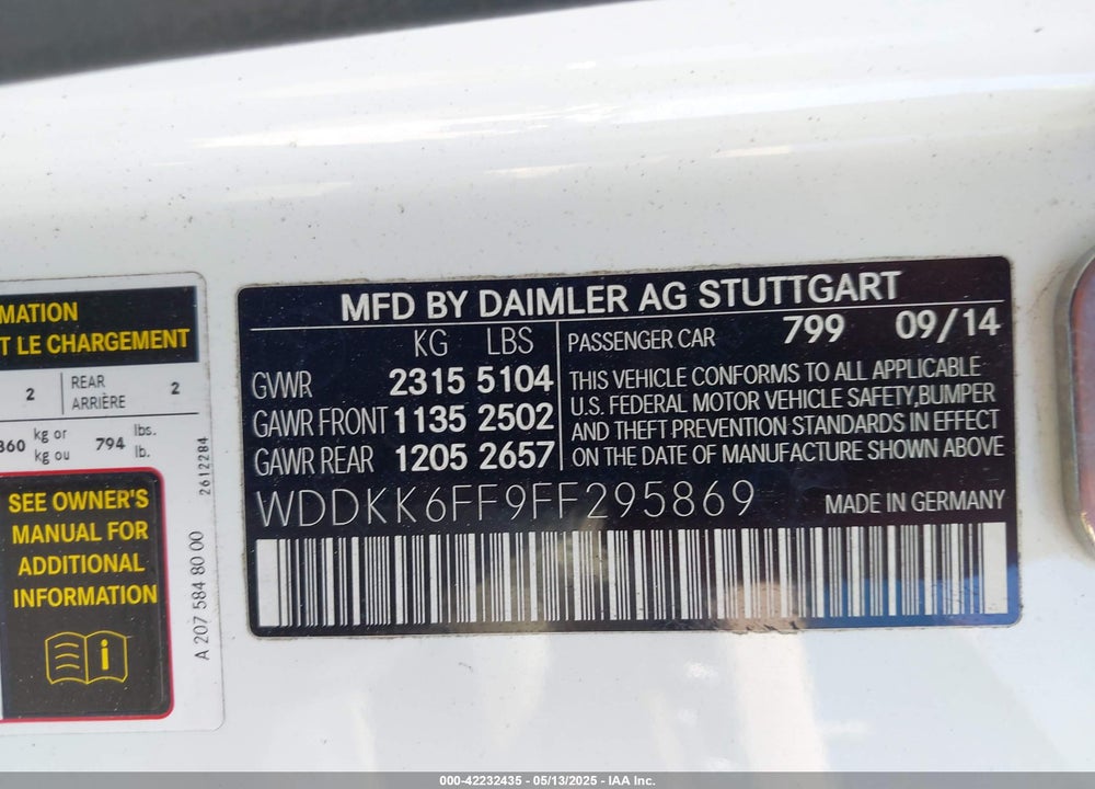 2015 MERCEDES-BENZ E 400 VIN: WDDKK6FF9FF295869