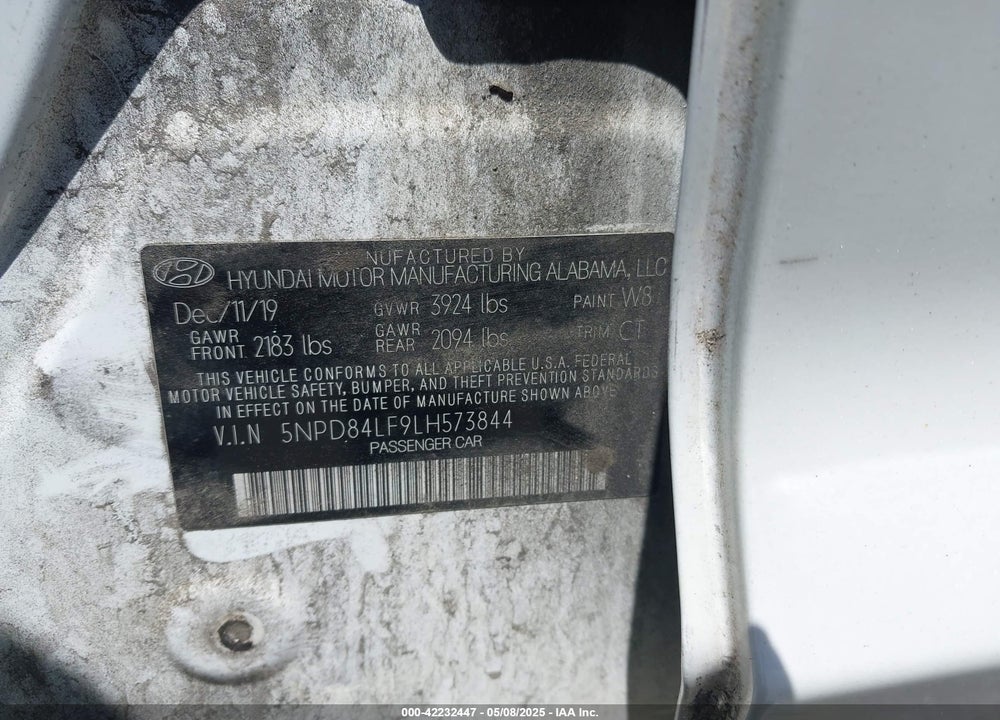 2020 HYUNDAI ELANTRA VIN: 5NPD84LF9LH573844