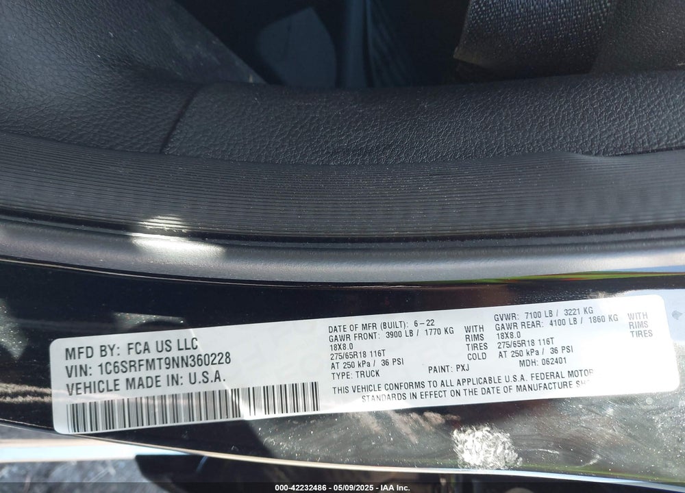 2022 RAM 1500 VIN: 1C6SRFMT9NN360228