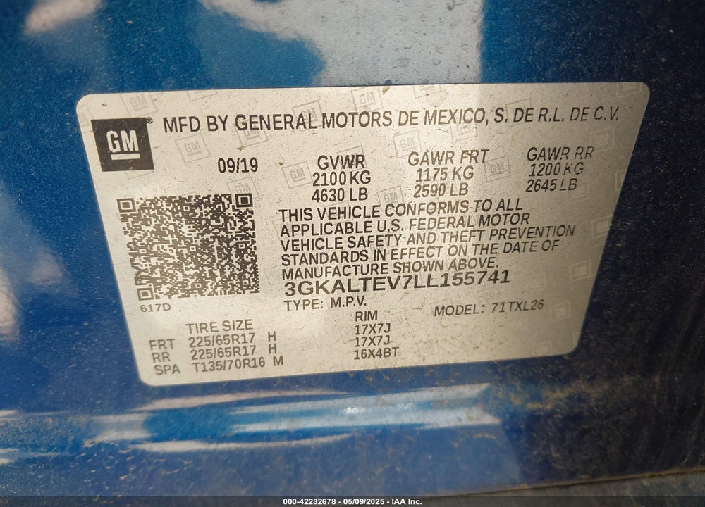 2020 GMC TERRAIN VIN: 3GKALTEV7LL155741