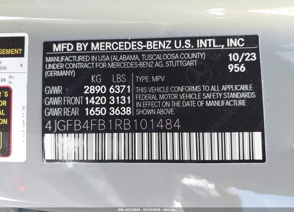 2024 MERCEDES-BENZ GLE CLASS VIN: 4JGFB4FB1RB101484