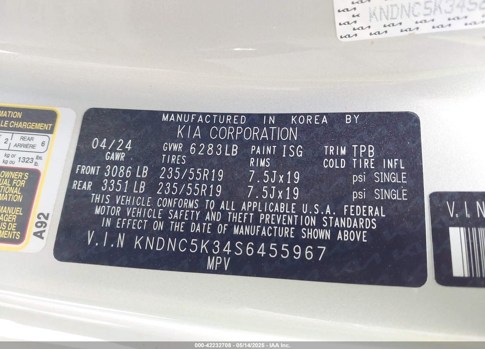 2025 KIA CARNIVAL MPV EX VIN: KNDNC5K34S6455967