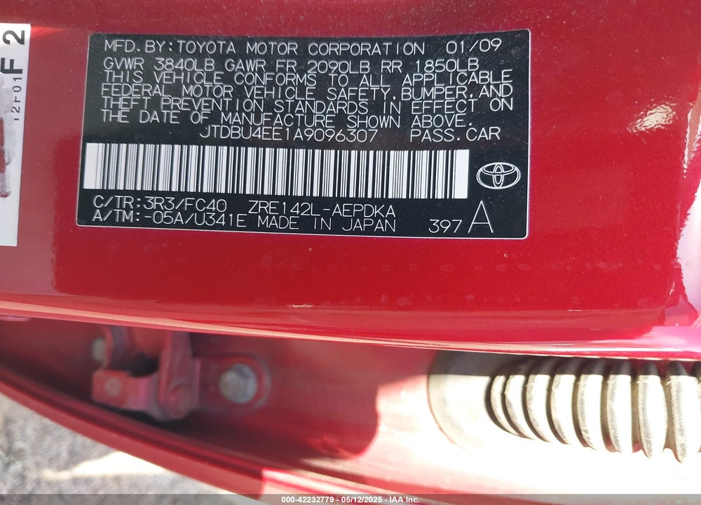 2010 TOYOTA COROLLA LE VIN: JTDBU4EE1A9096307