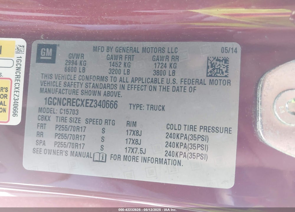 2014 CHEVROLET SILVERADO 1500 1LT VIN: 1GCNCRECXEZ340666