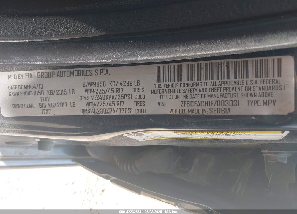 2014 FIAT 500L VIN: ZFBCFACH1EZ003031