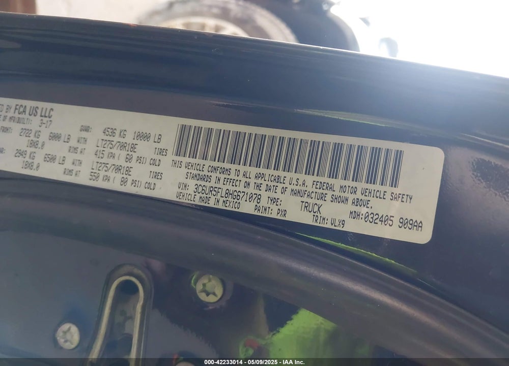 2017 RAM 2500 VIN: 3C6UR5FL8HG671078