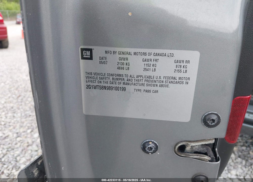 2008 CHEVROLET IMPALA VIN: 2G1WT58N989100199