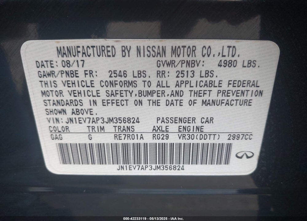2018 INFINITI Q50 VIN: JN1EV7AP3JM356824