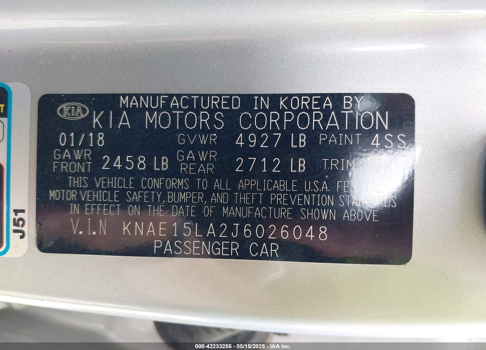 2018 KIA STINGER VIN: KNAE15LA2J6026048