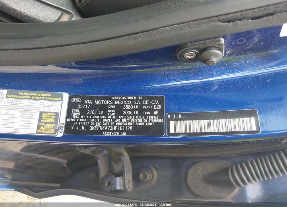 2017 KIA FORTE VIN: 3KPFK4A73HE161128