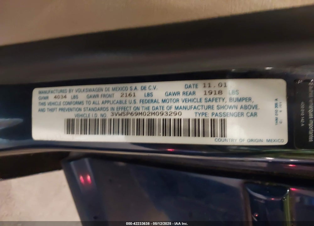 2002 VOLKSWAGEN JETTA VIN: 3VWSP69M02M093290
