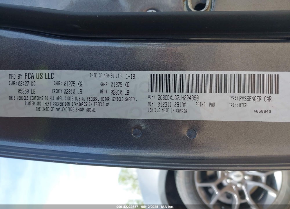 2018 DODGE CHARGER VIN: 2C3CDXJG7JH224390