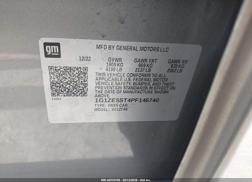 2023 CHEVROLET MALIBU VIN: 1G1ZE5ST4PF146740