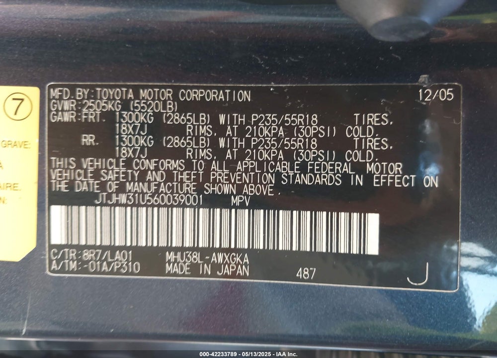 2006 LEXUS RX VIN: JTJHW31U560039001
