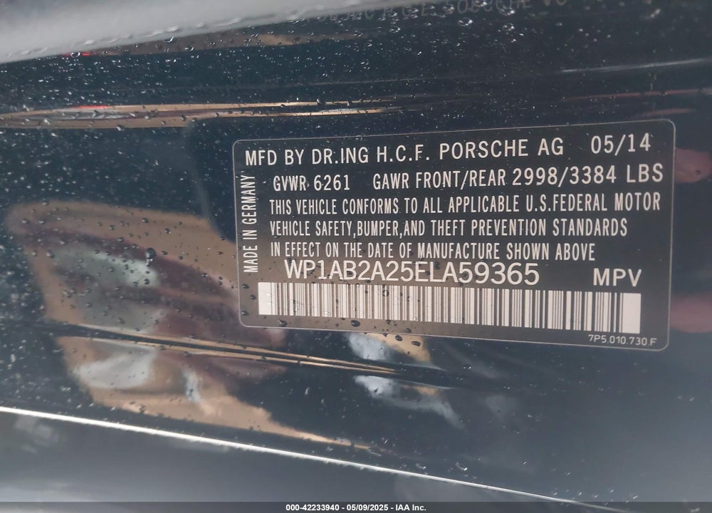 2014 PORSCHE CAYENNE S VIN: WP1AB2A25ELA59365